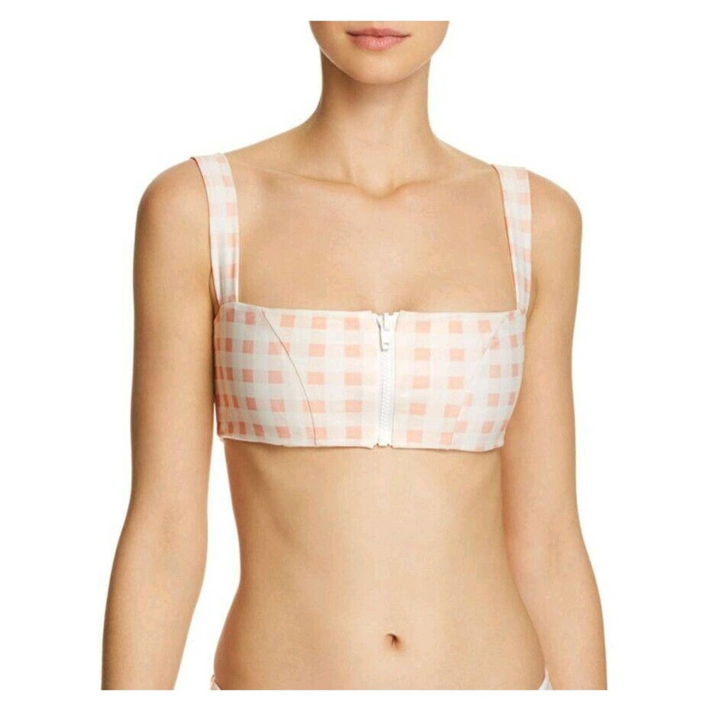 For Love And Lemons Peach Checkered Bikini Top